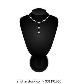 Black jewelry bust with a necklace on a white background. vector illustration.