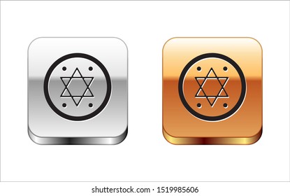 Black Jewish coin icon isolated on white background. Currency symbol. Silver-gold square button. Vector Illustration