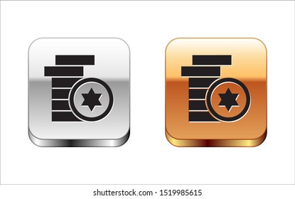 Black Jewish coin icon isolated on white background. Currency symbol. Silver-gold square button. Vector Illustration