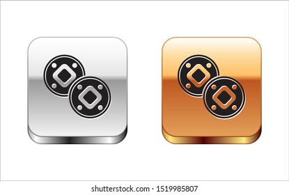 Black Jewish coin icon isolated on white background. Currency symbol. Silver-gold square button. Vector Illustration