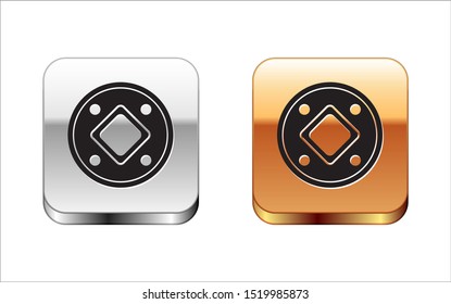 Black Jewish coin icon isolated on white background. Currency symbol. Silver-gold square button. Vector Illustration