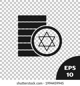 Black Jewish coin icon isolated on transparent background. Currency symbol.  Vector