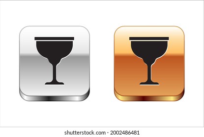 Black Jewish goblet icon isolated on white background. Jewish wine cup for kiddush. Kiddush cup for Shabbat. Silver-gold square button. Vector