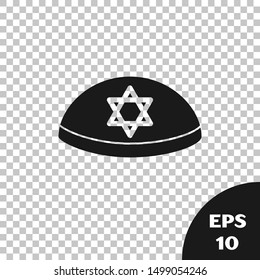 Black Jewish kippah with star of david icon isolated on transparent background. Jewish yarmulke hat.  Vector Illustration