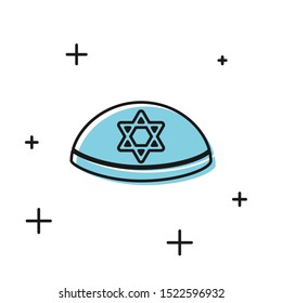 Black Jewish kippah with star of david icon isolated on white background. Jewish yarmulke hat.  Vector Illustration