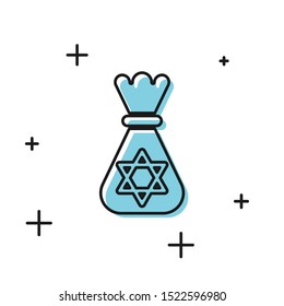 Black Jewish money bag with star of david icon isolated on white background. Currency symbol.  Vector Illustration