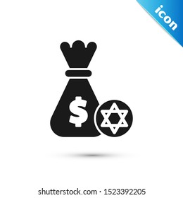 Black Jewish money bag with star of david and coin icon isolated on white background. Currency symbol.  Vector Illustration