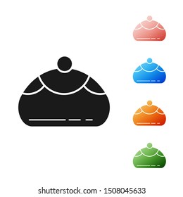 Black Jewish sweet bakery icon isolated on white background. Hanukkah sufganiyot. Jewish easter cake. Set icons colorful. Vector Illustration