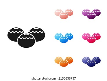 Black Jewish sweet bakery icon isolated on white background. Hanukkah sufganiyot. Jewish easter cake. Set icons colorful. Vector