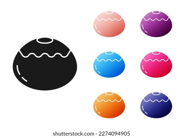Black Jewish sweet bakery icon isolated on white background. Hanukkah sufganiyot. Jewish easter cake. Set icons colorful. Vector