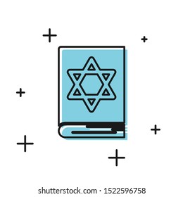 Black Jewish torah book icon isolated on white background. Pentateuch of Moses. On the cover of the Bible is the image of the Star of David.  Vector Illustration