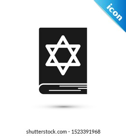 Black Jewish torah book icon isolated on white background. Pentateuch of Moses. On the cover of the Bible is the image of the Star of David.  Vector Illustration