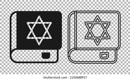 Black Jewish Torah Book Icon Isolated On Transparent Background. On The Cover Of The Bible Is The Image Of The Star Of David.  Vector