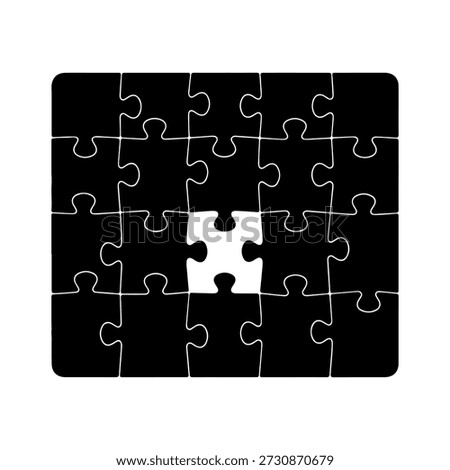 A black jigsaw puzzle with a missing white puzzle piece in the center