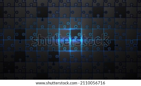 Black Jigsaw Puzzle on The Blue Neon Background