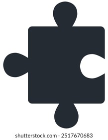 Icono plano de pieza de rompecabezas negro sobre fondo aislado.