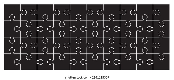 Black jigsaw puzzle pieces connection line pattern. Puzzle pieces icon or pictogram. Cartoon vector outline.   Dubbele platte puzzels. Teamwork concept. Mosaic sign. Game print. logo or symbol.