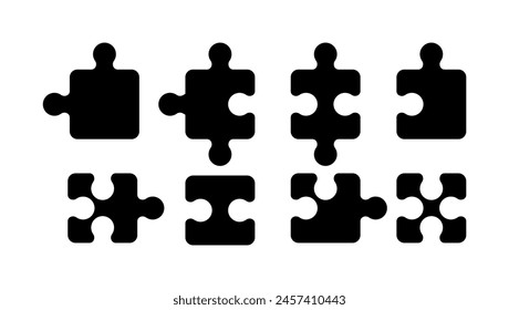 Conjunto de iconos de Vector negro de rompecabezas, diseño de Elementos gráficos de rompecabezas, símbolo moderno. Elementos de juego de Tablero para decoración o fondo