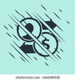 Black Job promotion exchange money icon isolated on green background. Success, achievement, motivation business symbol, growth. Glitch style. Vector Illustration