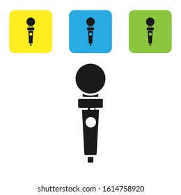 Black Joystick for arcade machine icon isolated on white background. Joystick gamepad. Set icons colorful square buttons. Vector Illustration