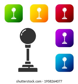 Black Joystick for arcade machine icon isolated on white background. Joystick gamepad. Set icons in color square buttons. Vector Illustration