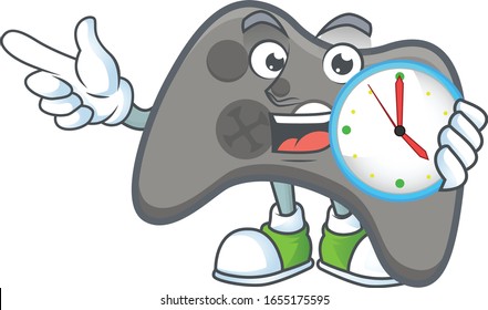 Black joystick cartoon character style with a clock