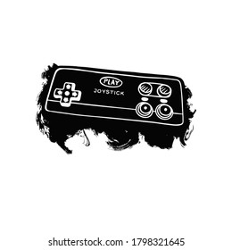 Black joystick on a white background. Abstract illustration, print design for t-shirt, poster. Grunge style, hand-drawing.