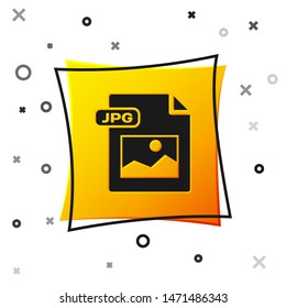 Black JPG file document. Download image button icon isolated on white background. JPG file symbol. Yellow square button. Vector Illustration