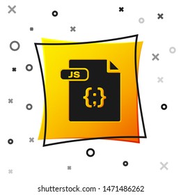 Black JS file document. Download js button icon isolated on white background. JS file symbol. Yellow square button. Vector Illustration