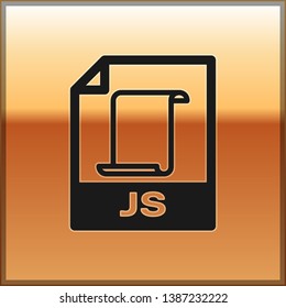 Black JS file document icon. Download js button icon isolated on gold background. JS file symbol. Vector Illustration