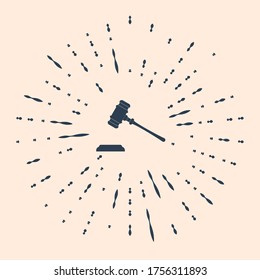 Black Judge gavel icon on beige background. Gavel for adjudication of sentences and bills, court, justice, with a stand. Auction hammer symbol. Abstract circle random dots. Vector Illustration