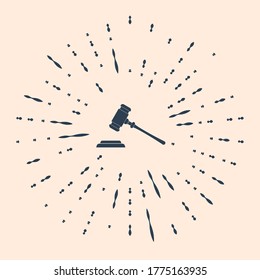 Black Judge gavel icon on beige background. Gavel for adjudication of sentences and bills, court, justice, with a stand. Auction hammer symbol. Abstract circle random dots. Vector Illustration
