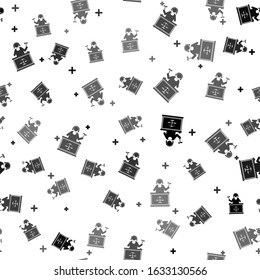 Black Judge with gavel on table icon isolated seamless pattern on white background.  Vector Illustration
