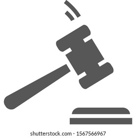 Black judge hammer icon. Gavel vector isolated on white. Judgement hammer icon in flat style. Template for auction hammer, judge logo, gavel bid, court sign and law symbol. Modern judge hammer icon