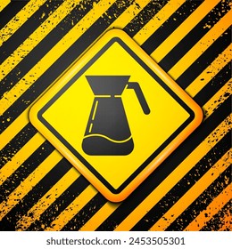 Black Jug glass with water icon isolated on yellow background. Kettle for water. Glass decanter with drinking water. Warning sign. Vector Illustration