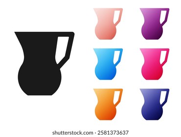 Black Jug glass with water icon isolated on white background. Kettle for water. Glass decanter with drinking water. Set icons colorful. Vector