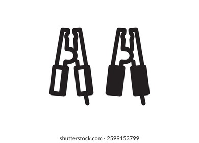 Black jumper cable clamp icon set isolated Vector