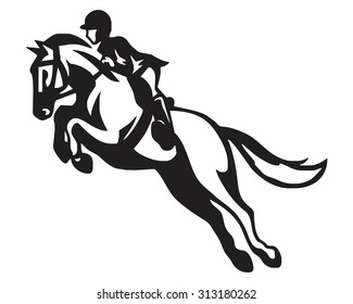 black jumping horse riding silhouette