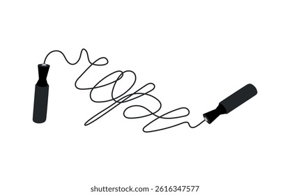 Black jumping rope design isolated on white background. Hand drawn vector illustration in flat style. Outdoors sport activity equipment. Intensive cardio training