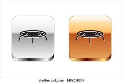 Black Jumping trampoline icon isolated on white background. Silver-gold square button. Vector Illustration
