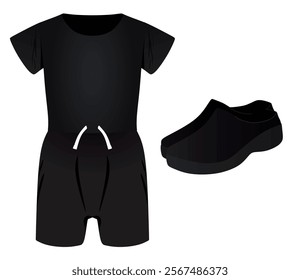 Black  jumpsuit and clog shoes . vector illustration