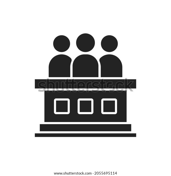 black jury or committee people meeting icon. flat\
modern feedback duty logotype graphic design isolated on white.\
concept of corporate office meet or annual press conference or\
talent show contest