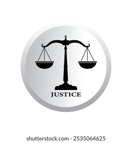 Black justice scales icon. Law balance symbol. Libra in flat design. Vector illustration.