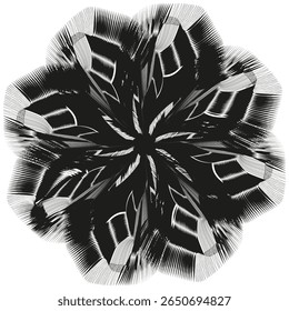 Black kaleidoscope icon. Jagged star vortex. Dynamic shards Vector. Bold abstract rotation.