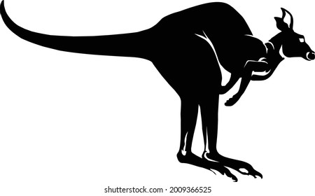 Black Kangaroo Jumping isolated on white background 