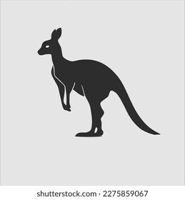 black kangaroo silhouette isolated on white. Kangaroo cartoon simple vector icon illustration. kangaroo animal design element.