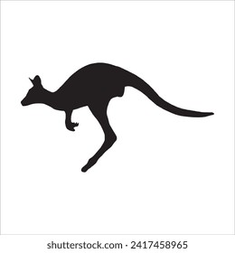 black kangaroo silhouette isolated on white. Kangaroo cartoon simple vector icon illustration. kangaroo animal design element.