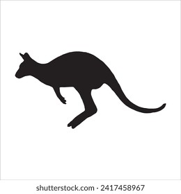 black kangaroo silhouette isolated on white. Kangaroo cartoon simple vector icon illustration. kangaroo animal design element.