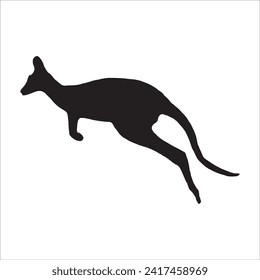 black kangaroo silhouette isolated on white. Kangaroo cartoon simple vector icon illustration. kangaroo animal design element.