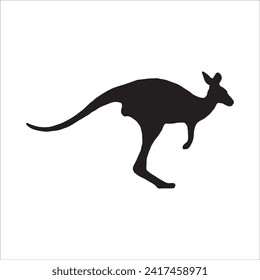 black kangaroo silhouette isolated on white. Kangaroo cartoon simple vector icon illustration. kangaroo animal design element.